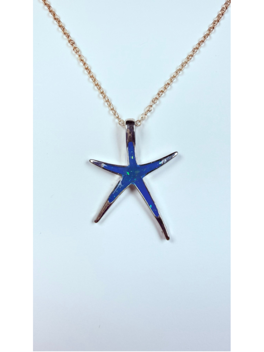 Starfish Sterling Silver Pendant Necklace W/ Blue Opal Enamel Inlay SUMMER BEACH